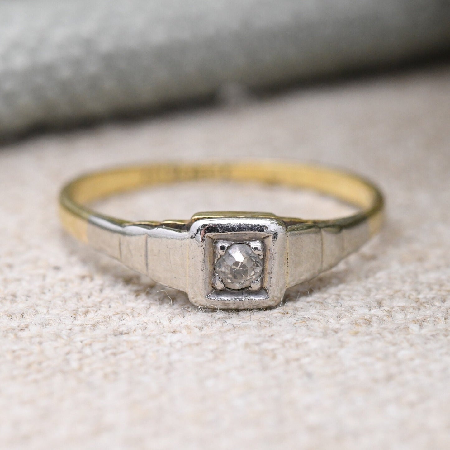 Antique Art Deco 18ct Gold Platinum Diamond Ring - Solitaire Engagement Ring | UK Size - M | US Size - 6 1/4