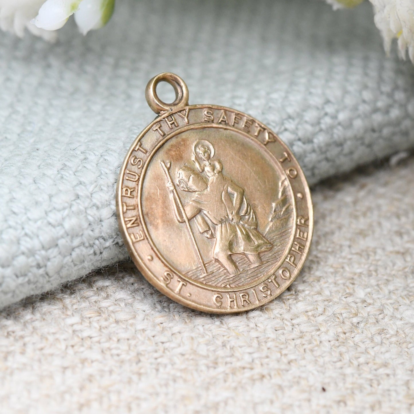 Vintage 9ct Georg Jensen Gold St Christopher Charm Pendant 1958 - Travel Gift | Religious Saint | Entrust Thy Safety To