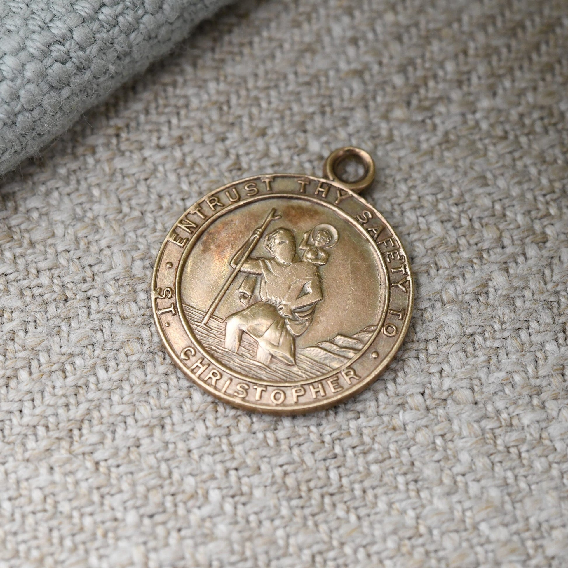 Vintage 9ct Georg Jensen Gold St Christopher Charm Pendant 1958 - Travel Gift | Religious Saint | Entrust Thy Safety To