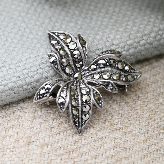 Vintage Belgian Silver Marcasite Leaf Brooch by Léon Picquot - Sparkly Statement Pin | A835 European Silver