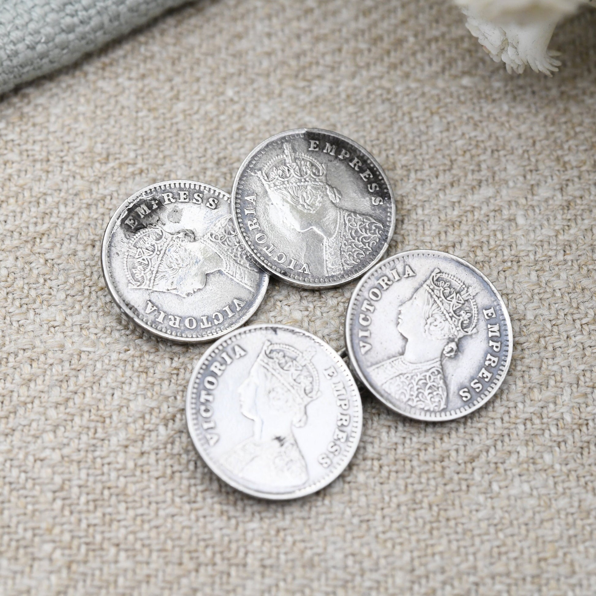 Antique Silver Victoria Coin Cufflinks with Crowned Head - 1892 Two Annas British India | Empress Victoria