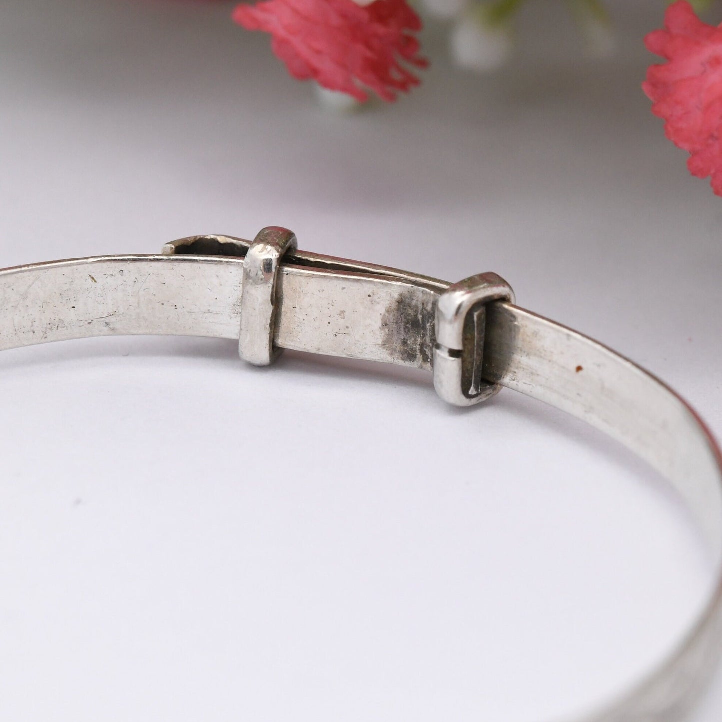 Vintage Sterling Silver Baby Bangle Bracelet 1979 - Expanding Child Bangle | Floral Leaf Design