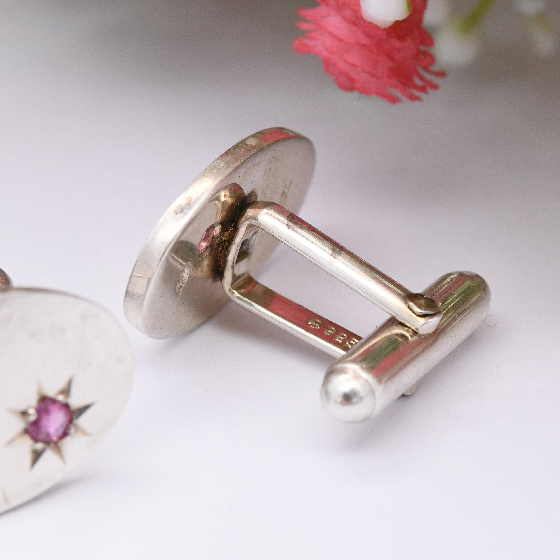 Vintage Sterling Silver Ruby Cufflinks 1998 - Star Setting | Y2K Silver Jewellery | Men's Accessory Gift for Him