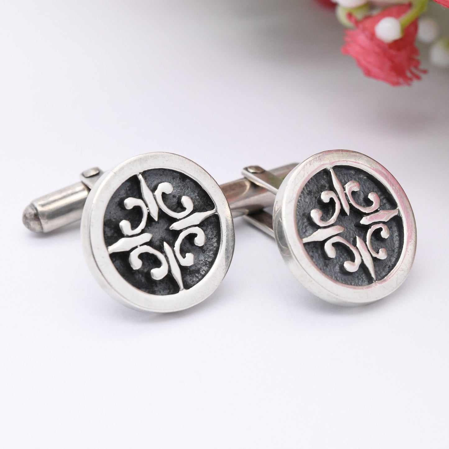 Vintage Sterling Silver Cufflinks with St Magnus Cross - Scottish Celtic Cross Design