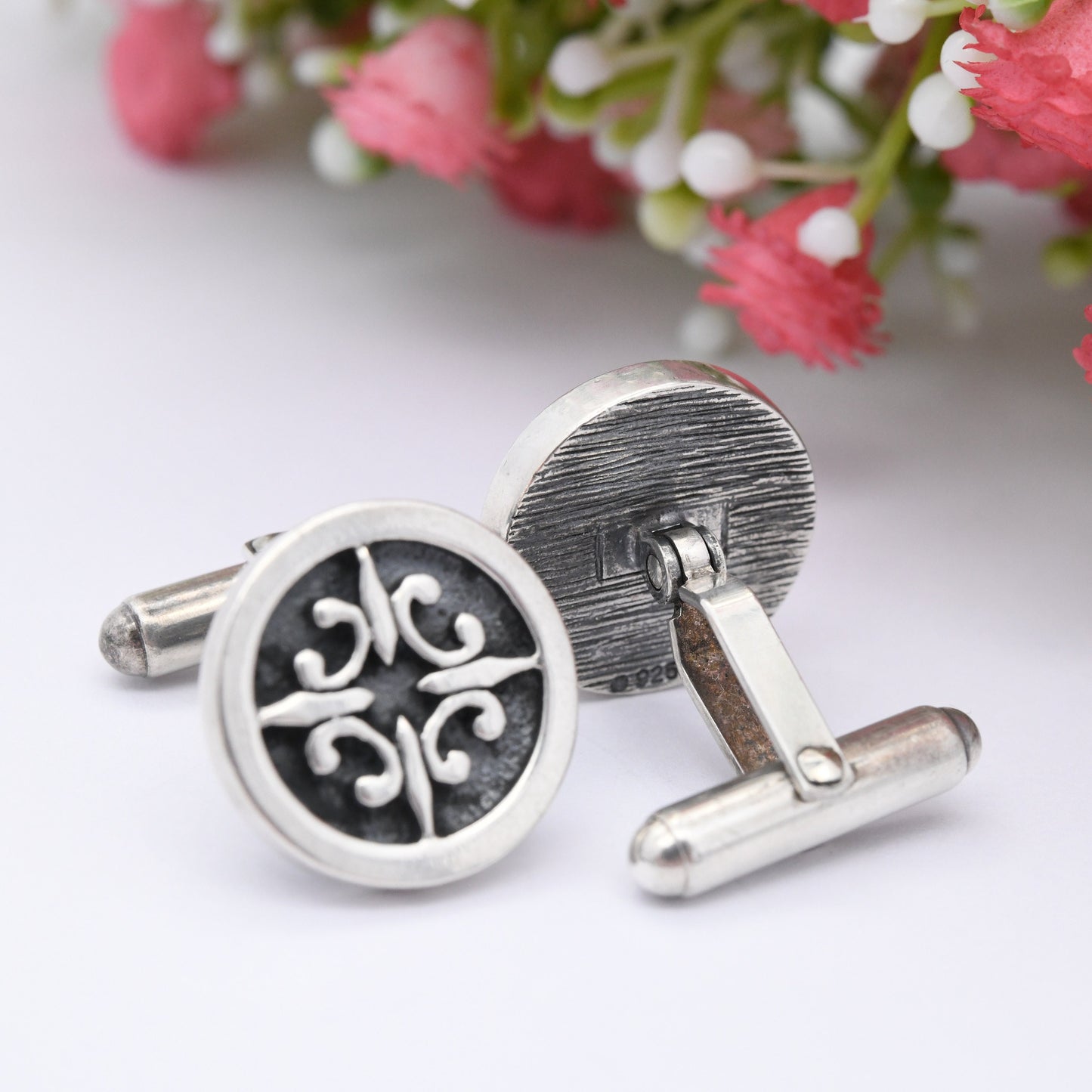 Vintage Sterling Silver Cufflinks with St Magnus Cross - Scottish Celtic Cross Design