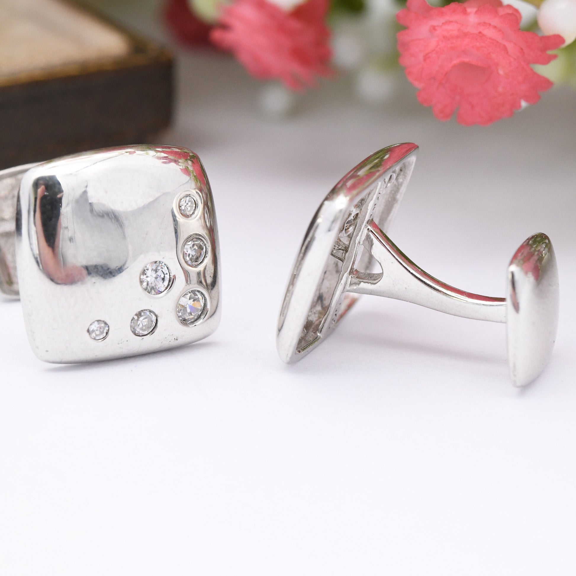 Sterling Silver Cufflinks with CZ Stones - Y2K Sparkly Cufflinks | Gift for Him