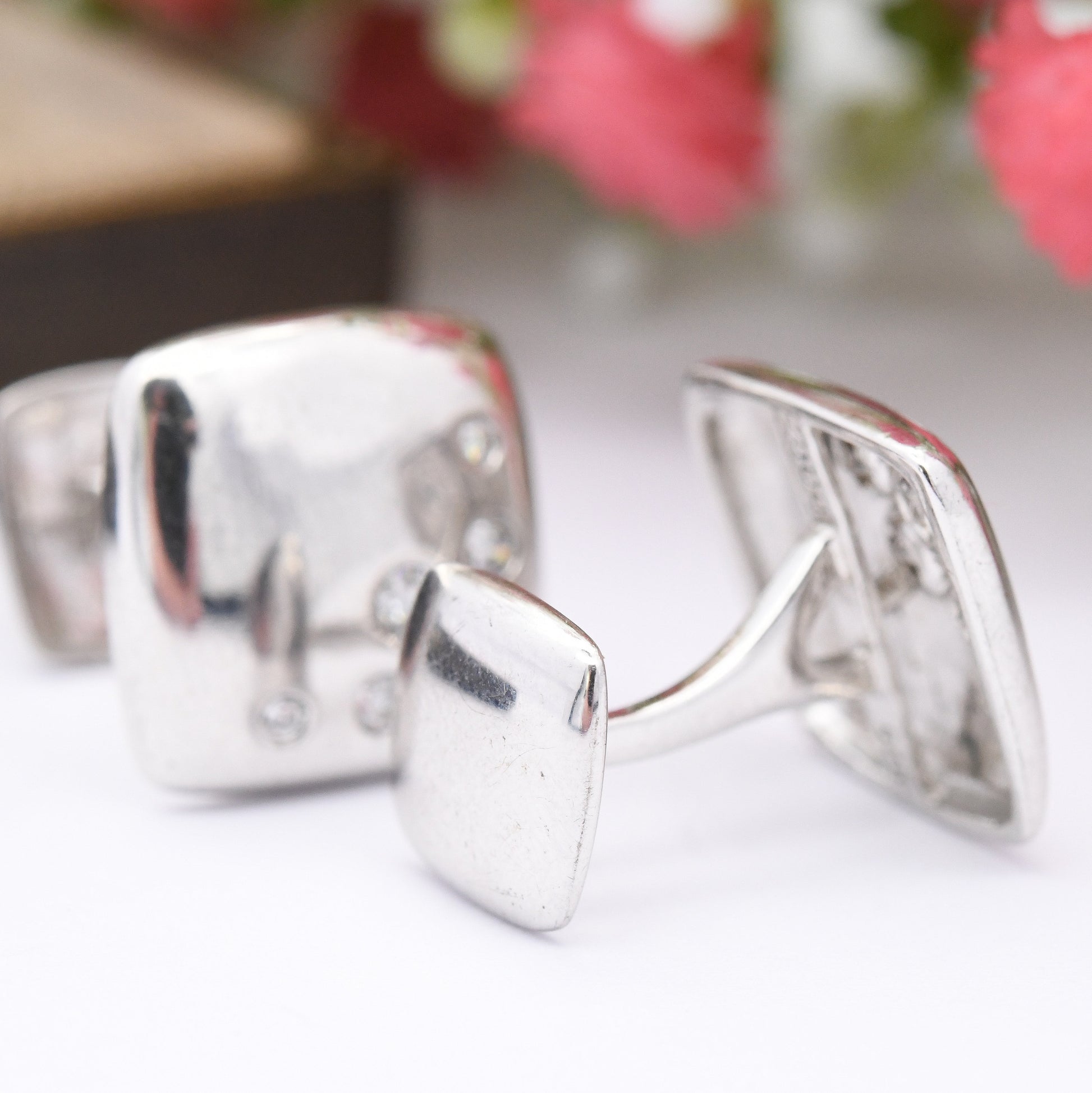 Sterling Silver Cufflinks with CZ Stones - Y2K Sparkly Cufflinks | Gift for Him