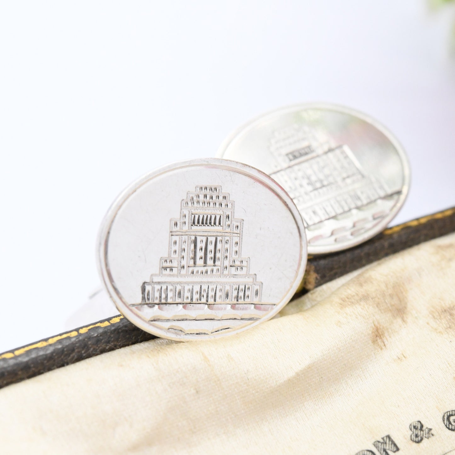 Vintage Sterling Silver Cufflinks 1969 by S J Rose - With Architectural Building | Mid-Century Silver Jewellery