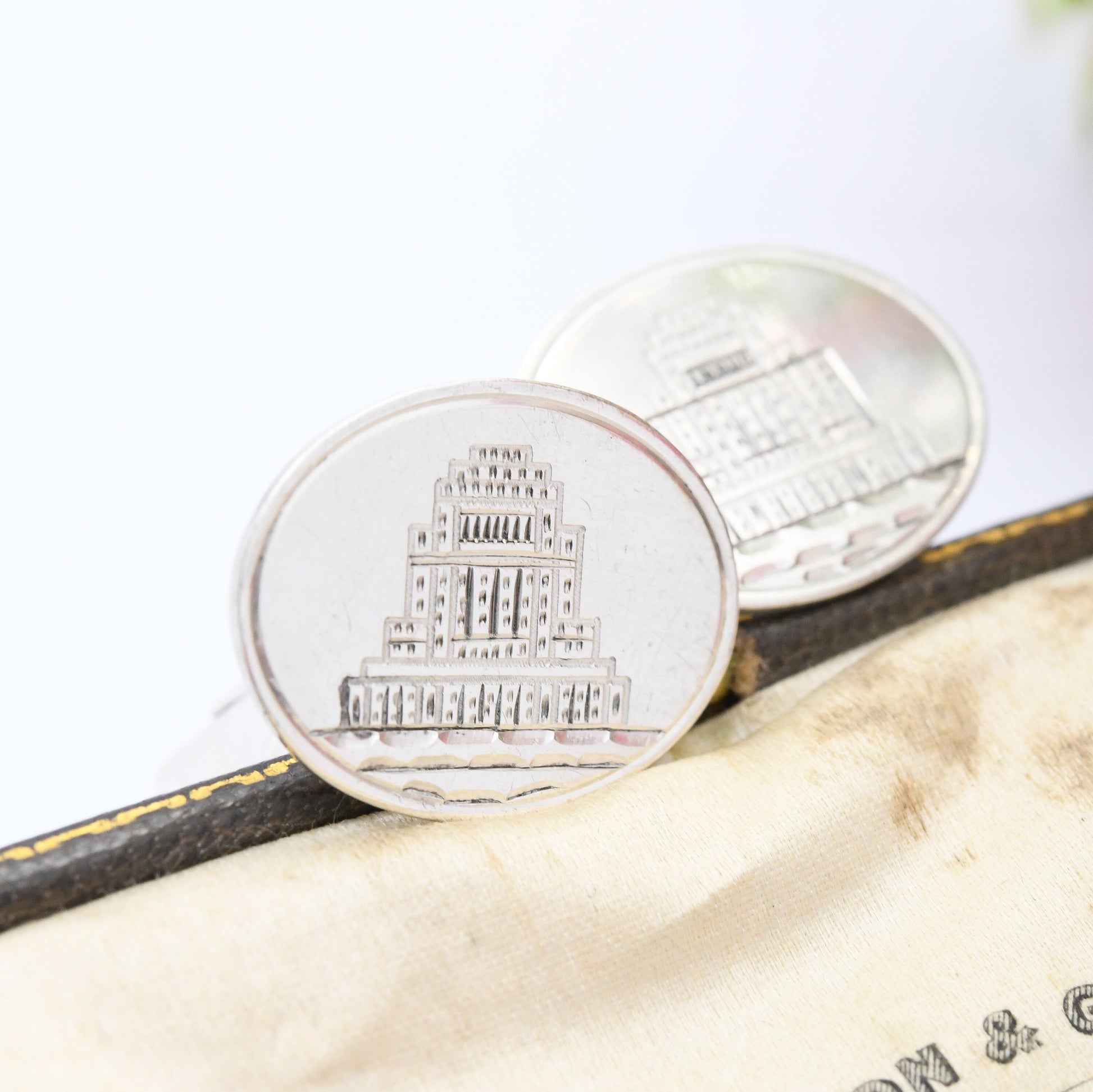 Vintage Sterling Silver Cufflinks 1969 by S J Rose - With Architectural Building | Mid-Century Silver Jewellery