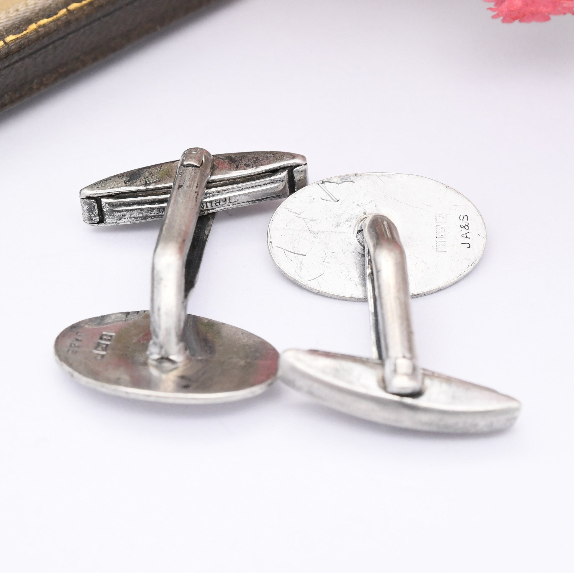 Vintage Sterling Silver Cufflinks 1964 by John Ashford & Son - Mid-Century Textured Silver | Diamond Cut Lines