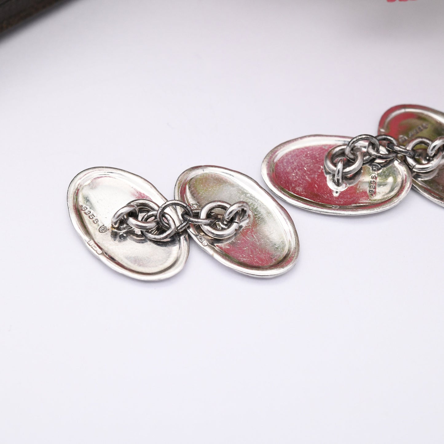 Vintage Sterling Silver Cufflinks 1984 by Joseph Smith & Sons - Mid-Century Textured Silver | Oval Border