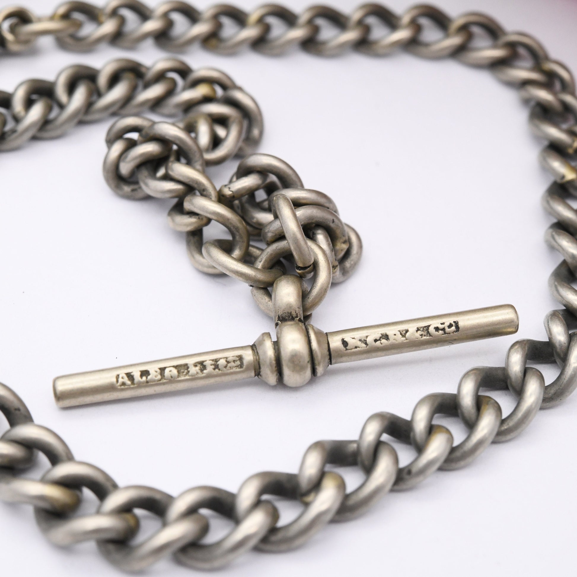 Antique Albert Chain with T-Bar and Dog Clip - Victorian Pocket Watch Chain | Albo Silver Plated