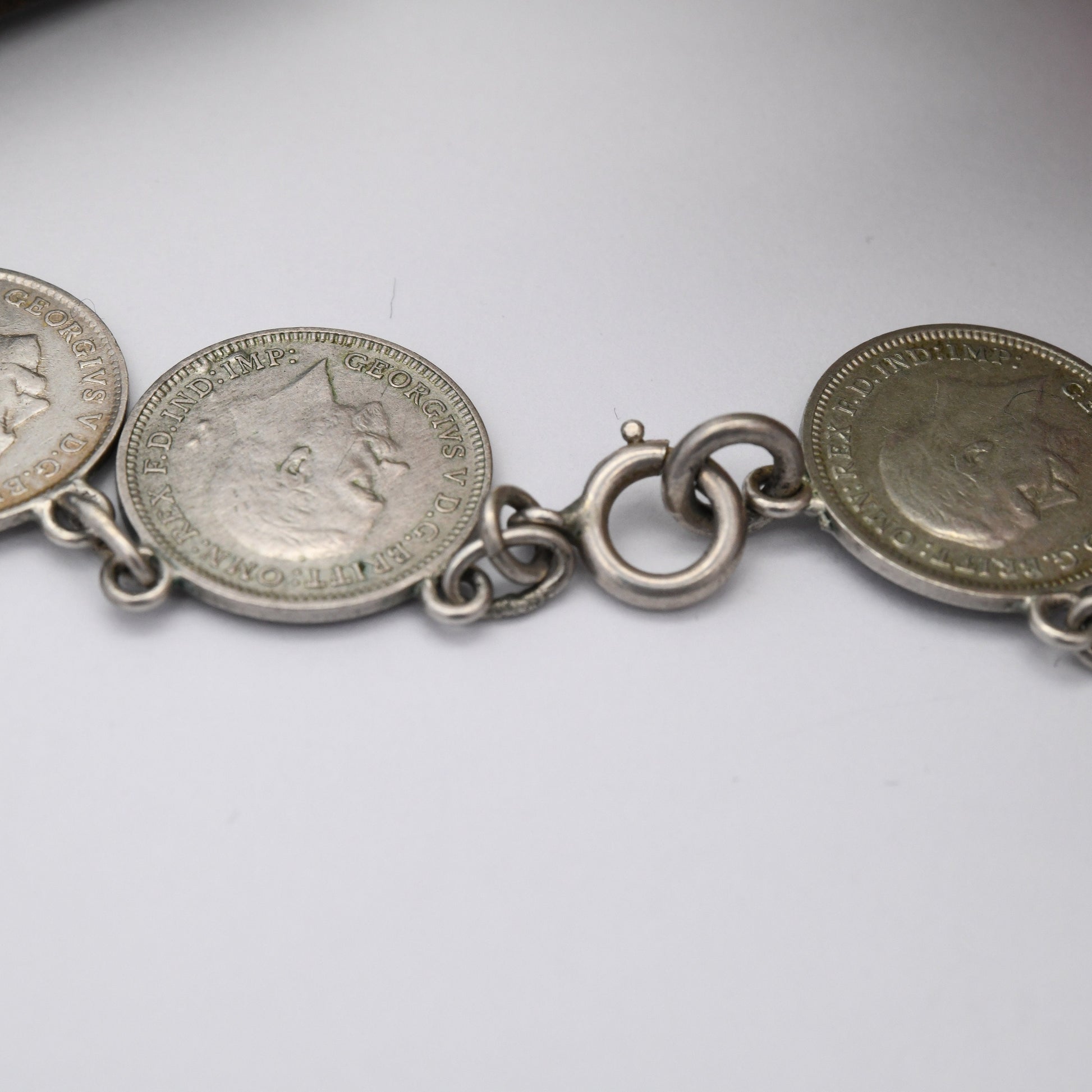 Antique Silver Threepence Coin Necklace - Queen Victoria King George V Coins 1896 - 1940 | Choker Length 38cm 15"