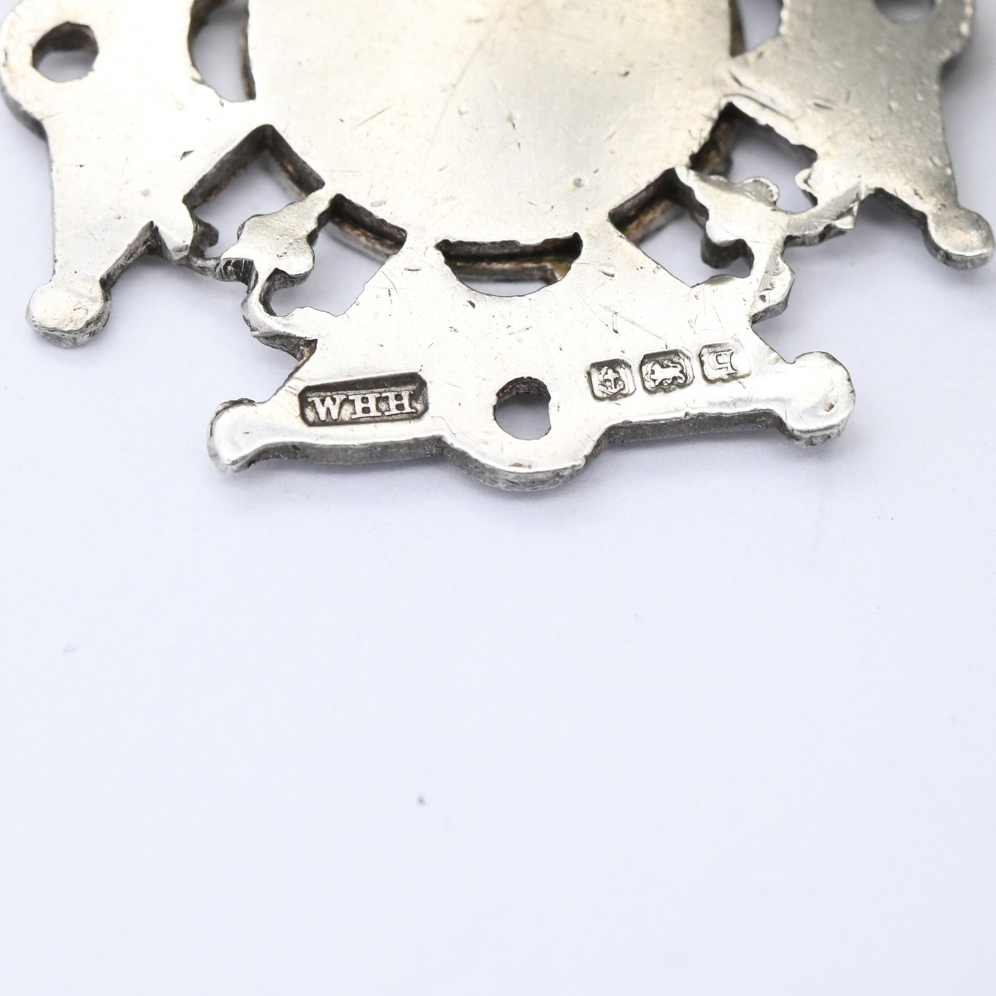 Antique Sterling Silver Watch Fob Pendant 1915 by William Hair Haseler - with Blank Space for Engraving Buckle and Shield Design