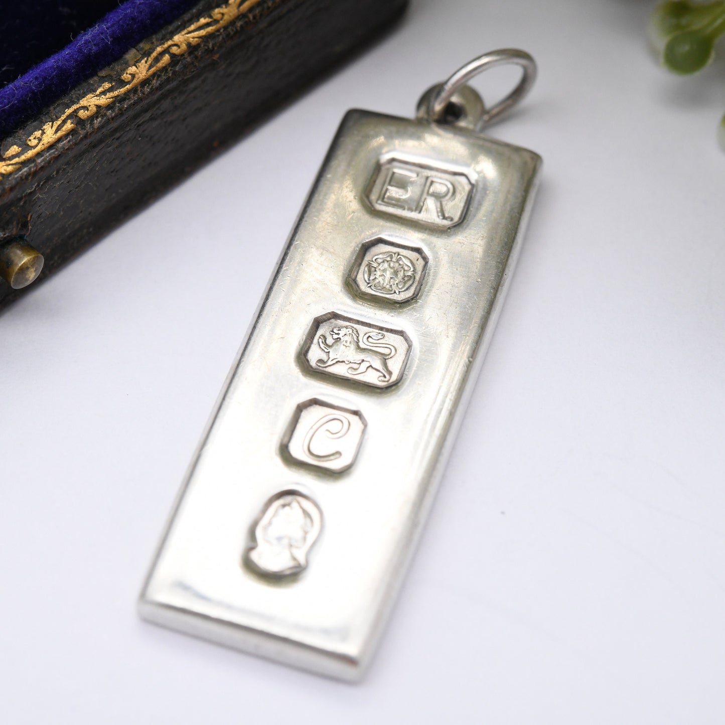 Vintage Sterling Silver Ingot Pendant 1977 with Queen Elizabeth II Silver Jubilee Stamp - Hallmarked Sheffield ER | Mid-Century Necklace