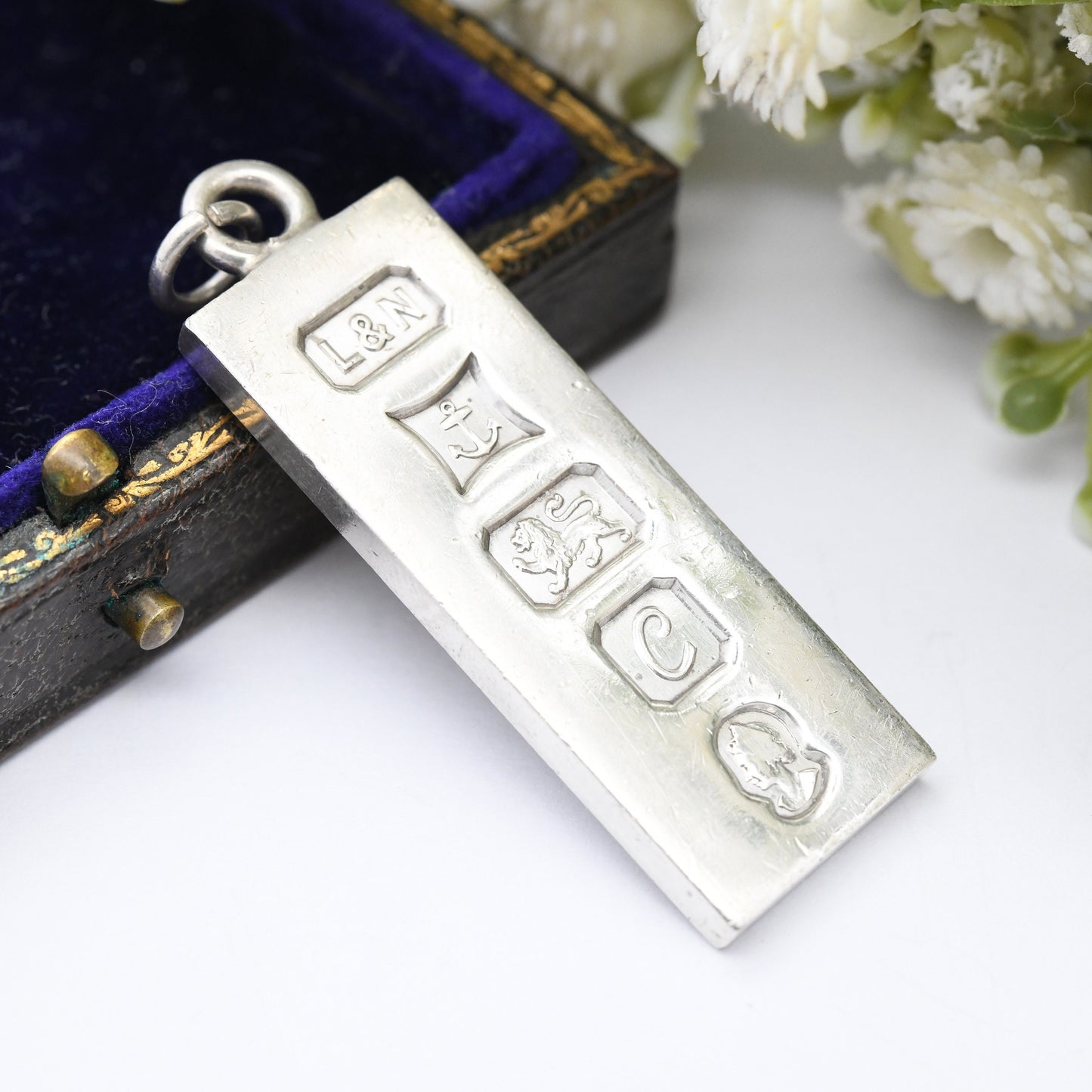 Vintage Sterling Silver Ingot Pendant 1977 with Queen Elizabeth II Silver Jubilee Stamp - Hallmarked Sheffield L&N | Mid-Century Necklace