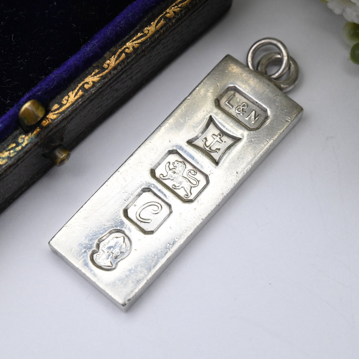 Vintage Sterling Silver Ingot Pendant 1977 with Queen Elizabeth II Silver Jubilee Stamp - Hallmarked Sheffield L&N | Mid-Century Necklace