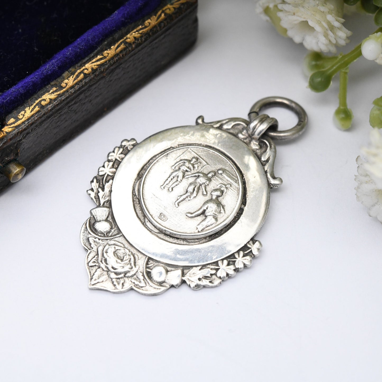 Vintage Sterling Silver Watch Fob Pendant 1946 1947 by Fattorini & Sons - with Football Relief Scene | Scottish Lowland SLFL Shield Winners