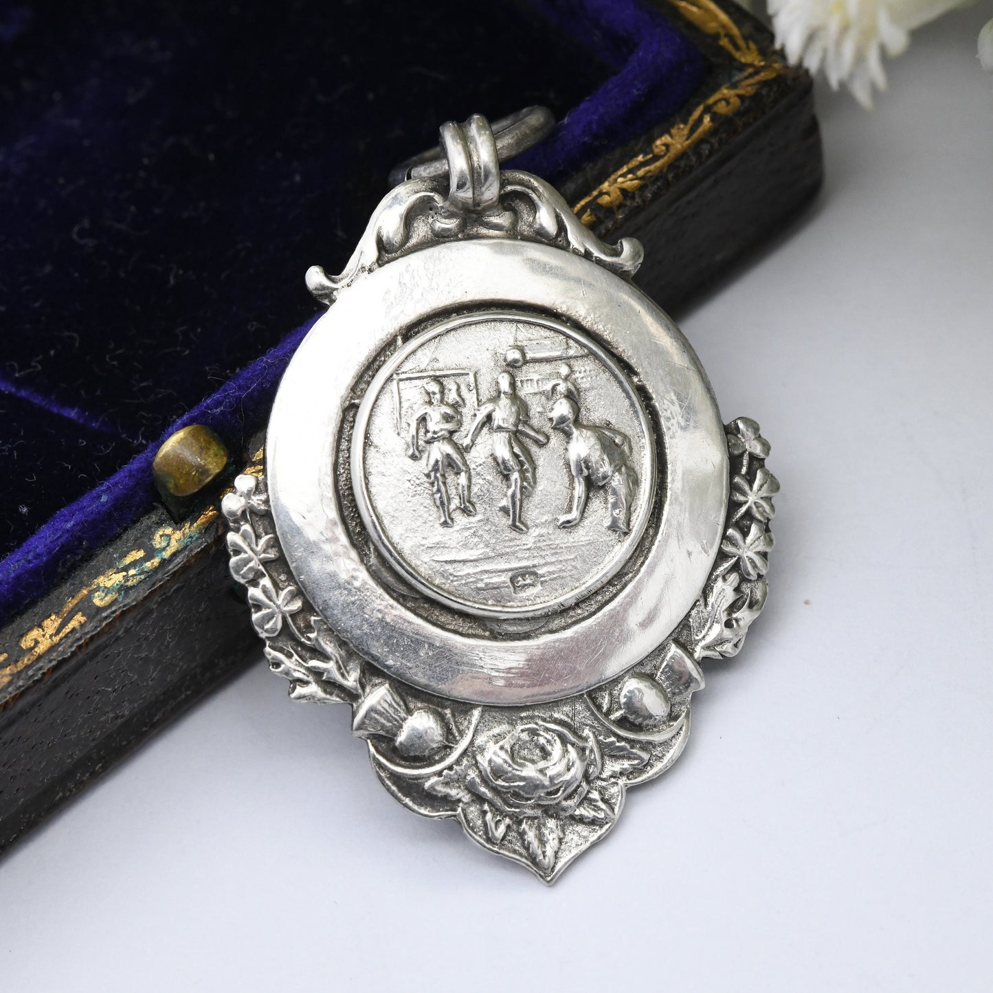 Vintage Sterling Silver Watch Fob Pendant 1946 1947 by Fattorini & Sons - with Football Relief Scene | Scottish Lowland SLFL Shield Winners