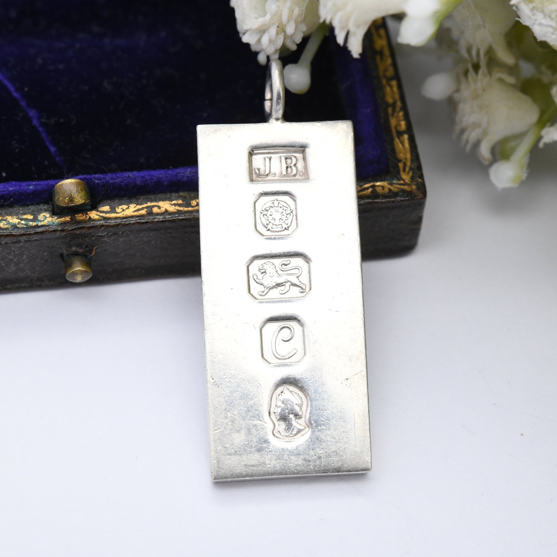 Vintage Sterling Silver Ingot Pendant 1977 with Queen Elizabeth II Silver Jubilee Stamp - Hallmarked Sheffield JB | Mid-Century Necklace