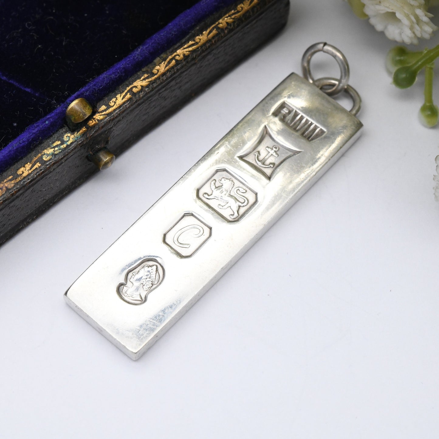 Vintage Sterling Silver Ingot Pendant 1977 with Queen Elizabeth II Silver Jubilee Stamp - Hallmarked R W Wingate | Mid-Century Necklace