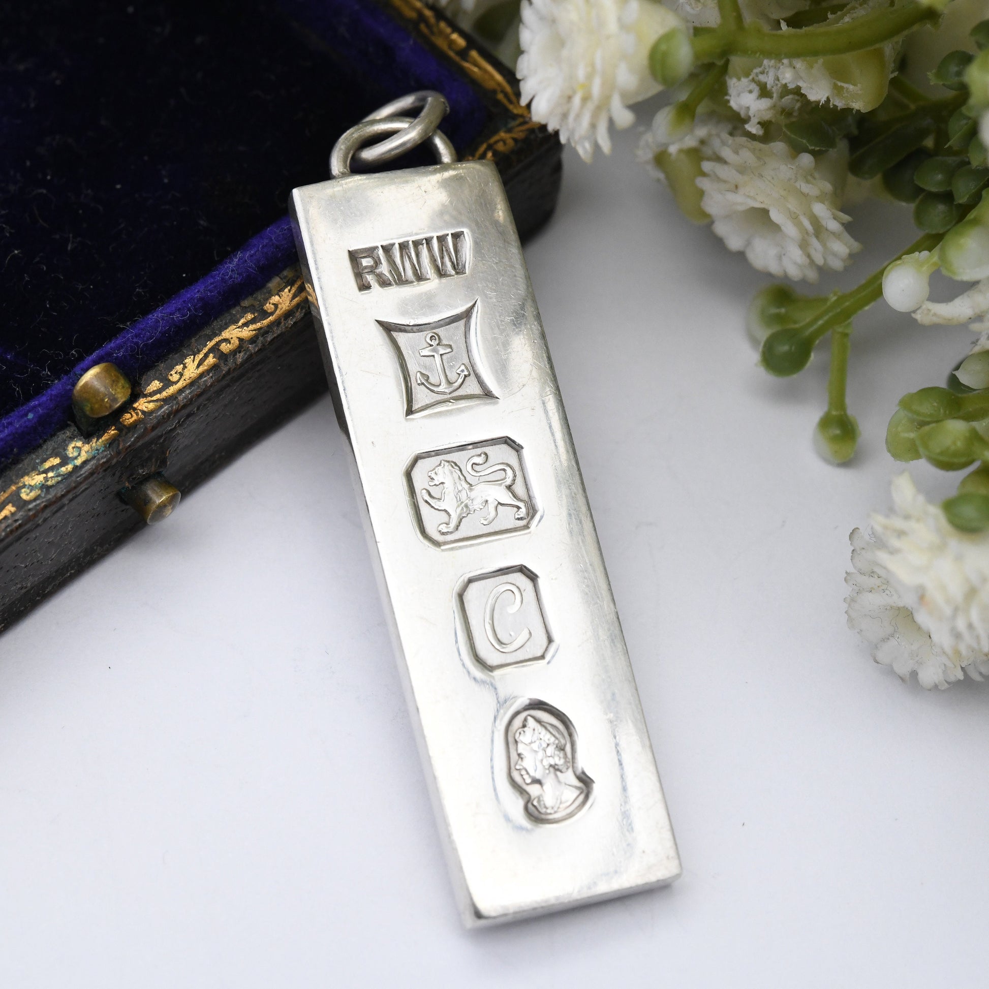 Vintage Sterling Silver Ingot Pendant 1977 with Queen Elizabeth II Silver Jubilee Stamp - Hallmarked R W Wingate | Mid-Century Necklace