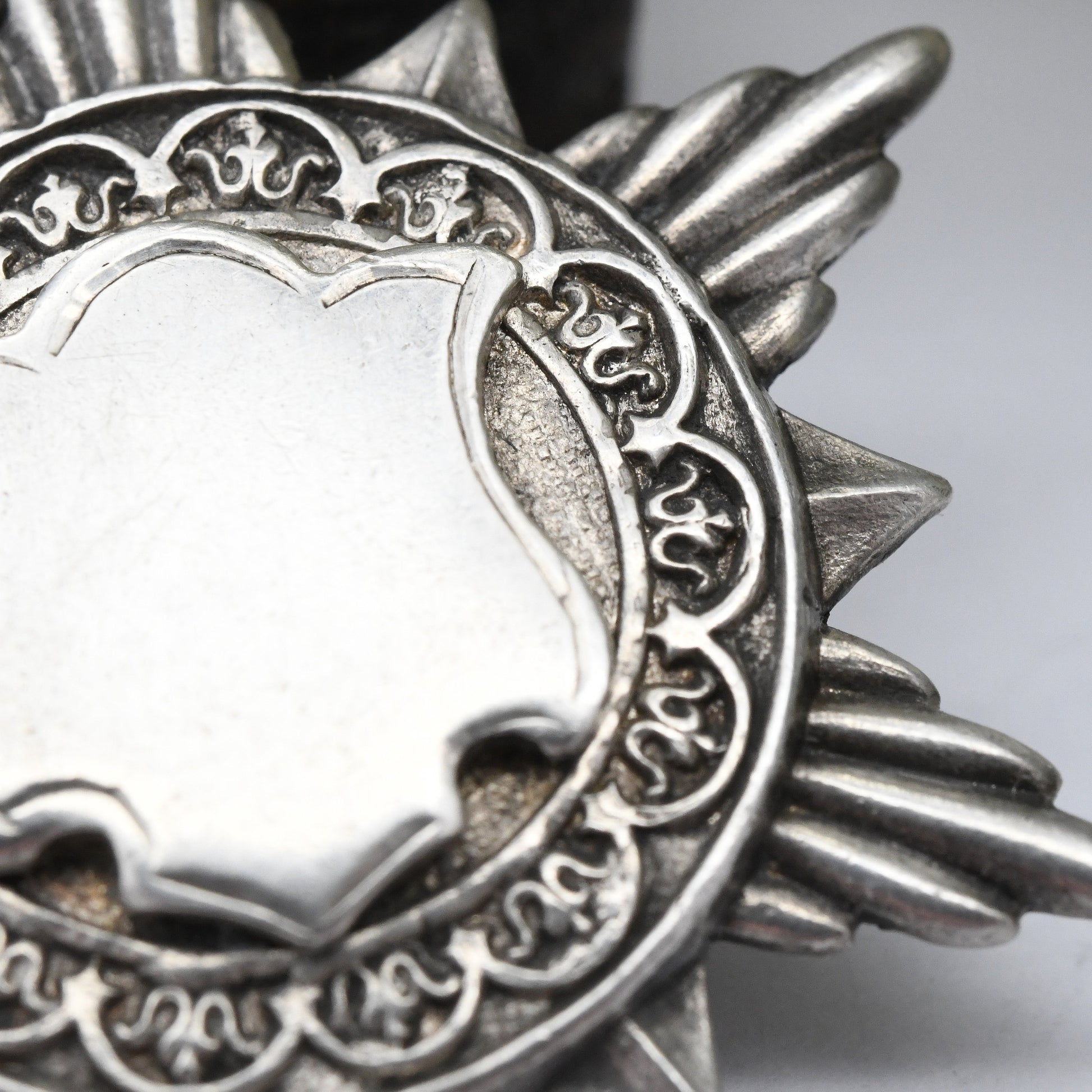 Antique Sterling Silver Star Watch Fob Pendant 1920 by Robert Chandler - with Blank Space for Engraving | Ornate Starburst Shape