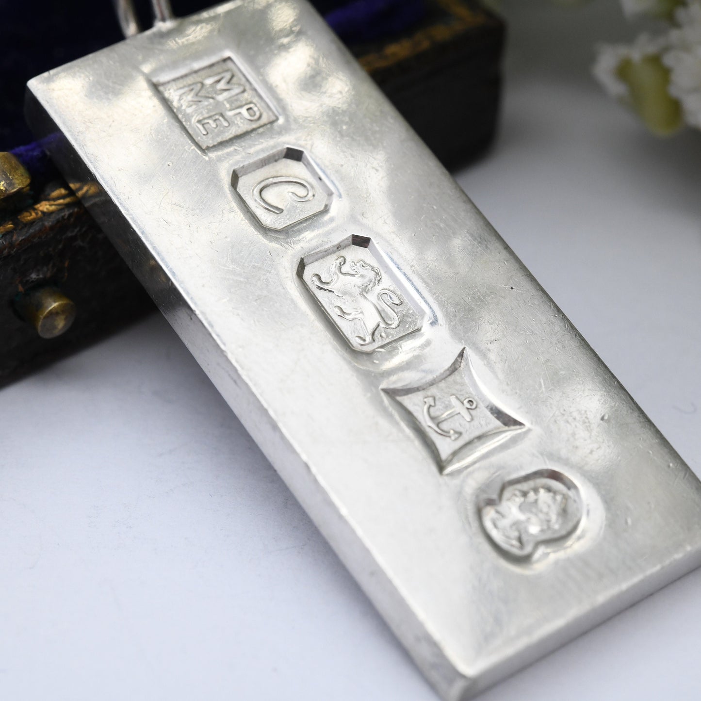 Vintage Sterling Silver Ingot Pendant 1977 with Queen Elizabeth II Silver Jubilee Stamp - Hallmarked Birmingham MPME | Mid-Century Necklace