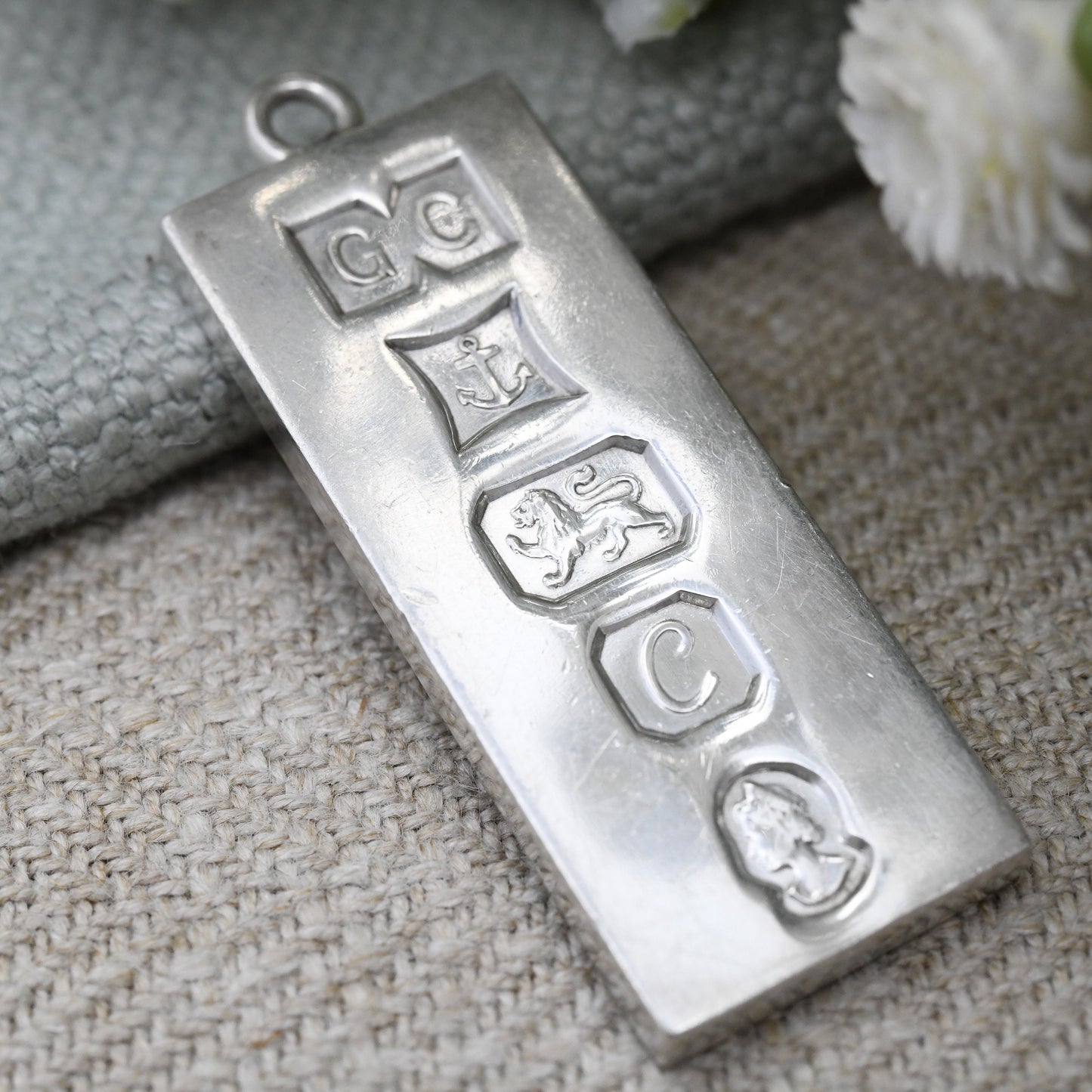 Vintage Sterling Silver Ingot Pendant 1977 with Queen Elizabeth II Silver Jubilee Stamp - Hallmarked Birmingham GC | Mid-Century Necklace