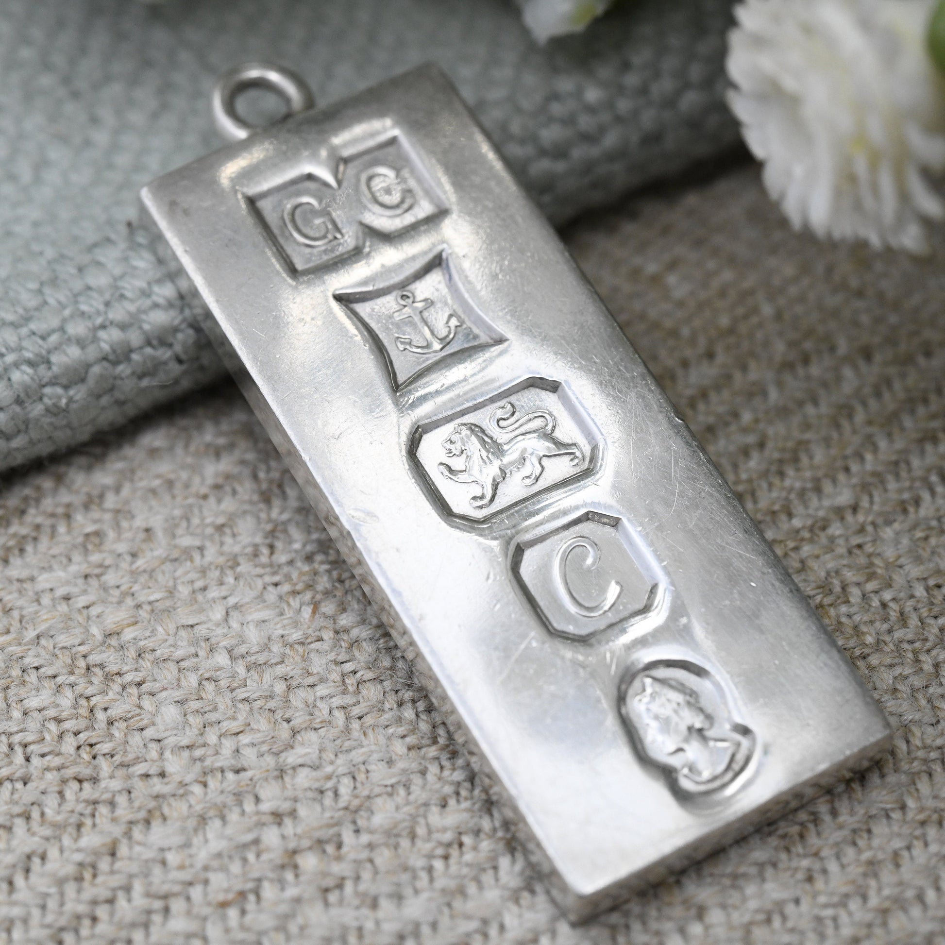 Vintage Sterling Silver Ingot Pendant 1977 with Queen Elizabeth II Silver Jubilee Stamp - Hallmarked Birmingham GC | Mid-Century Necklace