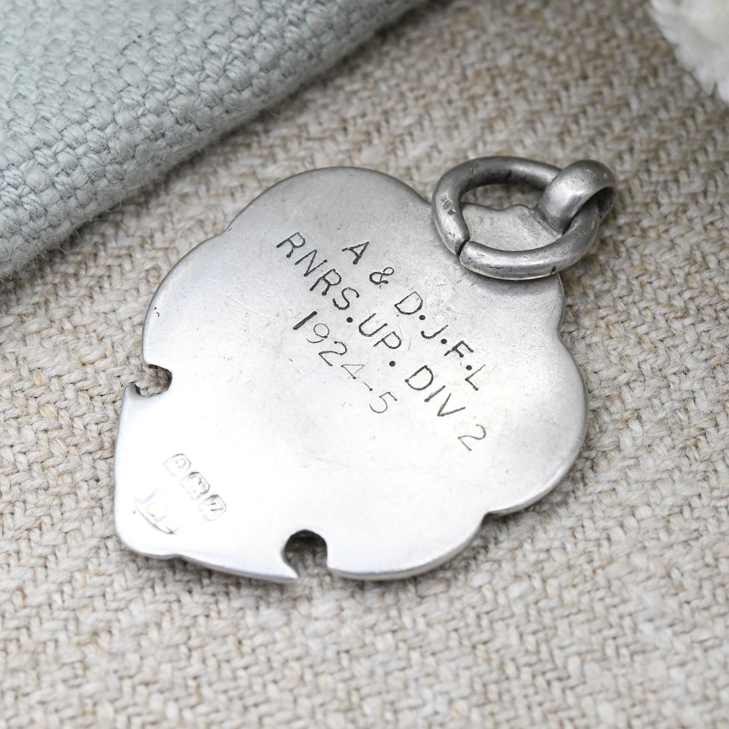Antique Sterling Silver Watch Fob Pendant 1924 - Crossed Flags and Ball | Division 2 Runner's Up Medal