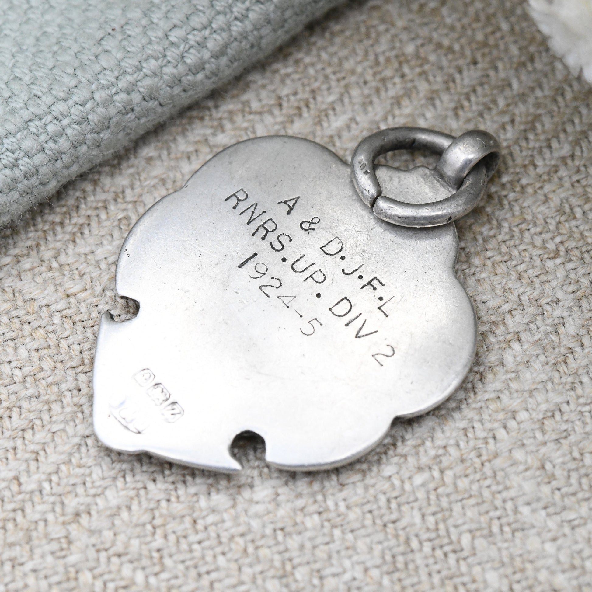 Antique Sterling Silver Watch Fob Pendant 1924 - Crossed Flags and Ball | Division 2 Runner's Up Medal