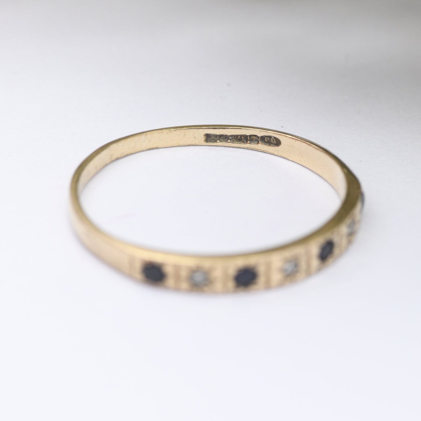 Vintage 9ct Gold Sapphire and Diamond Half Eternity Ring 1990 - with Star Set Gemstones | UK Size - L | US Size - 5 3/4