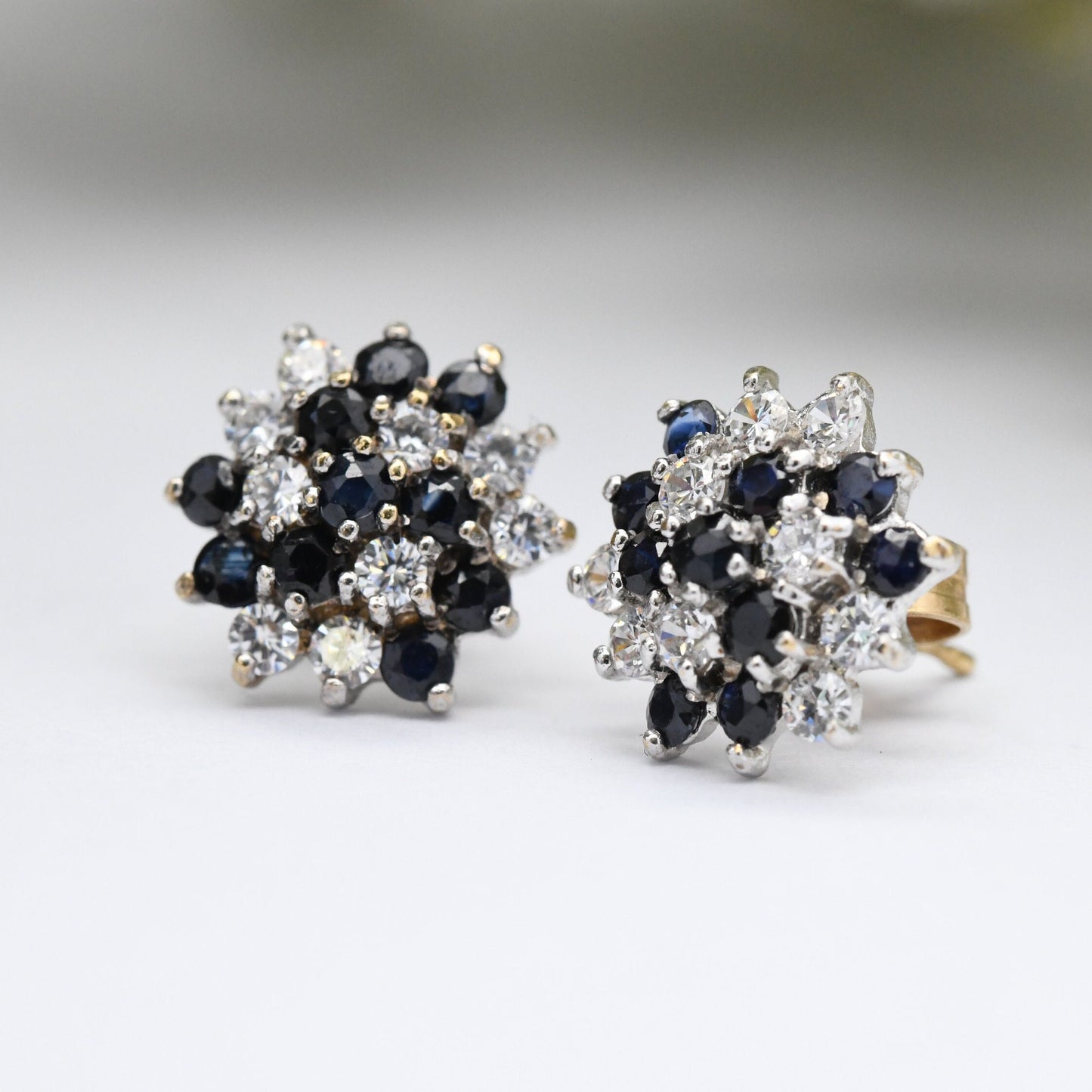 Vintage 9ct Gold Sapphire and CZ Stud Earrings - Star Shape | Butterfly Backs