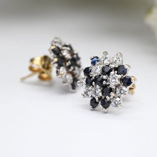 Vintage 9ct Gold Sapphire and CZ Stud Earrings - Star Shape | Butterfly Backs