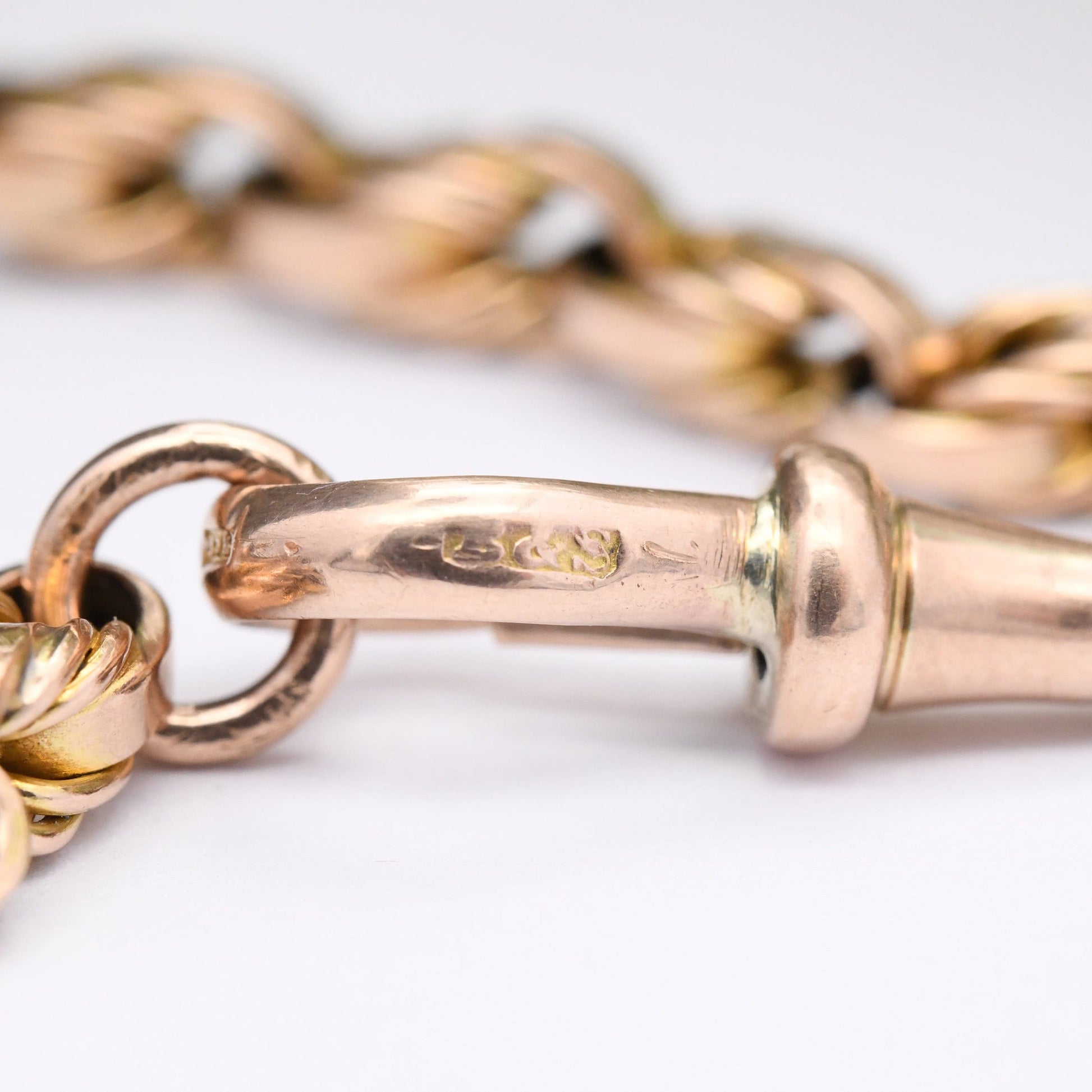 Antique 9ct Gold Fancy Link Chain Bracelet with Dog Clip - Graduating Cable Links | 19.5cm