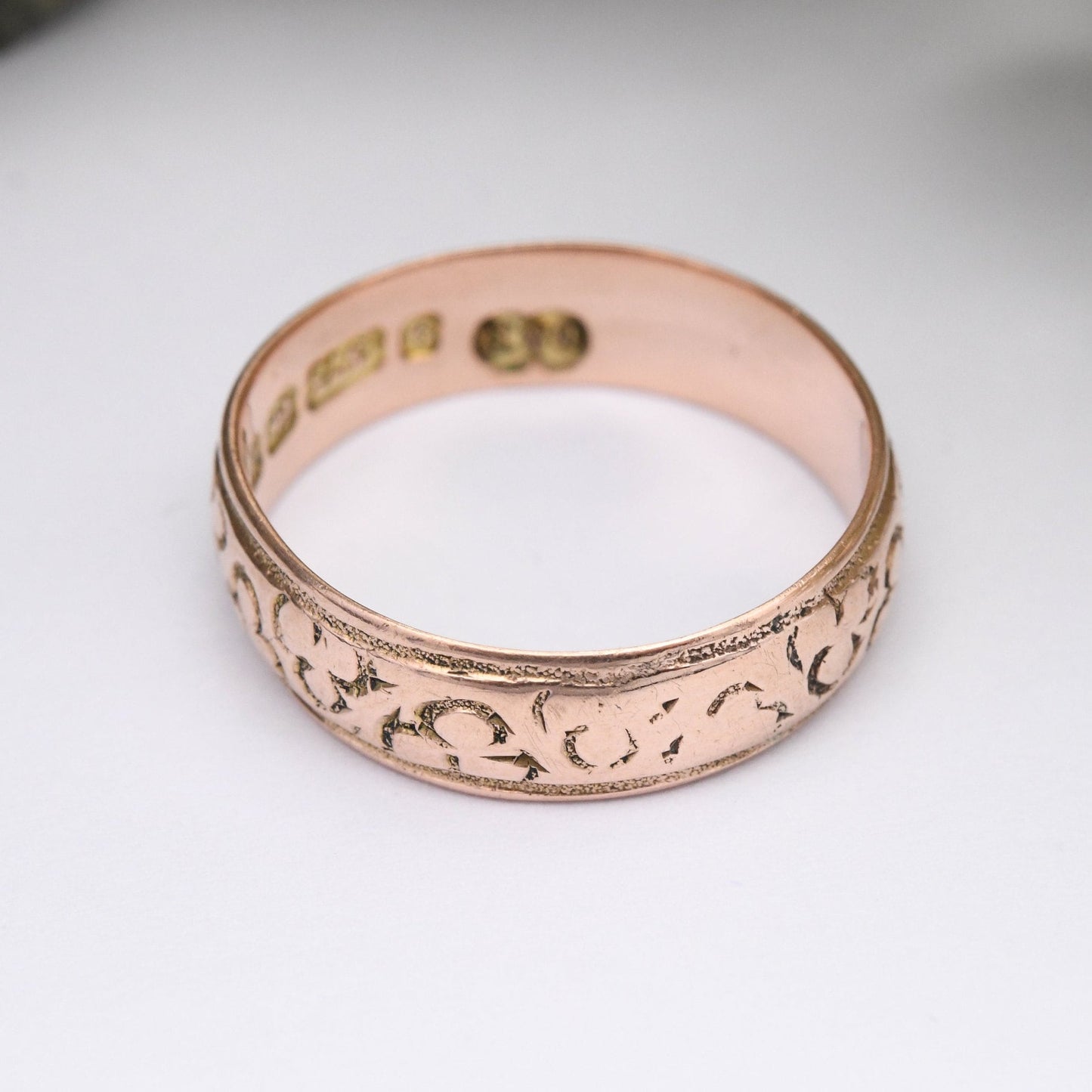 Antique Victorian 9ct Rose Gold Clover Band Ring 1900 by Deakin and Francis D&F - Unusual Wedding Band | UK Size - Q 1/2 | US Size - 8 1/2