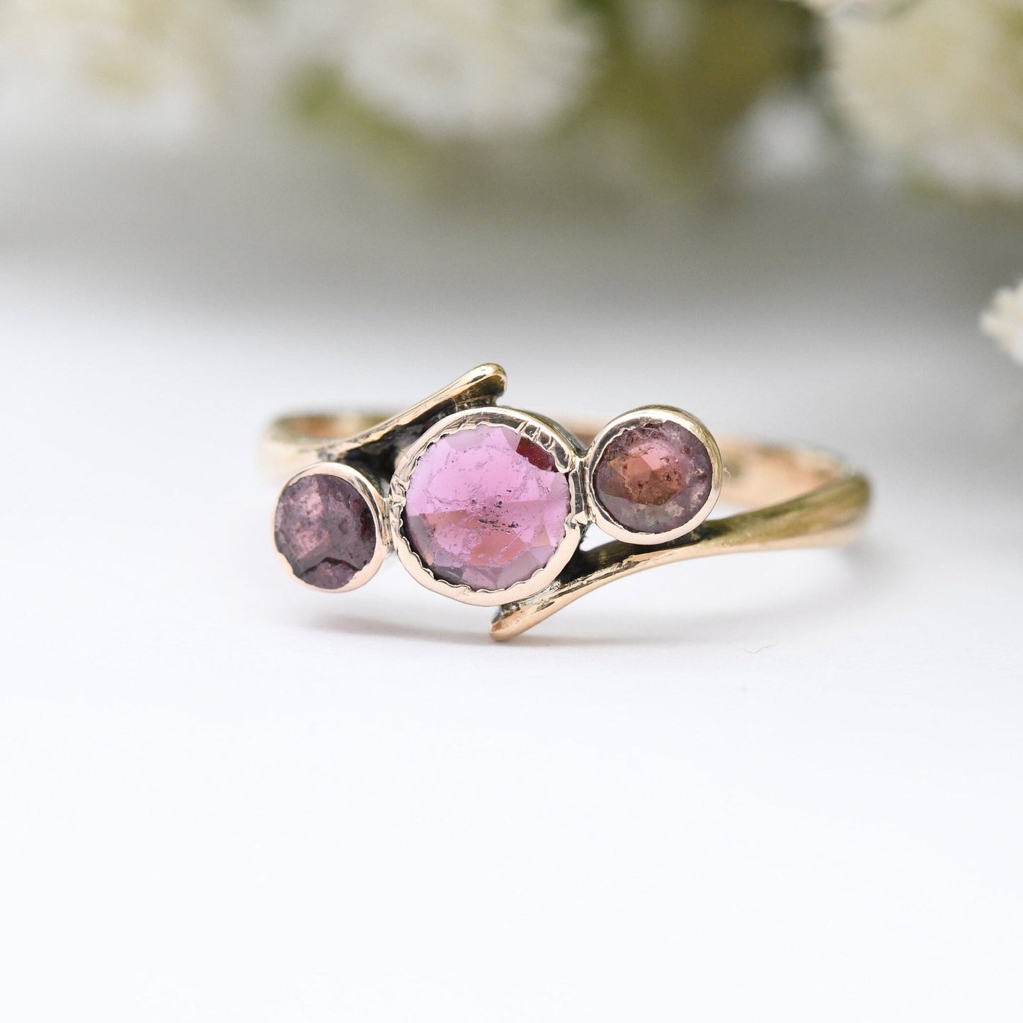 Antique 18ct Gold Amethyst Ring - Edwardian Purple Three Stone Toi et Moi Style Ring | UK Size - N | US Size - 6 3/4