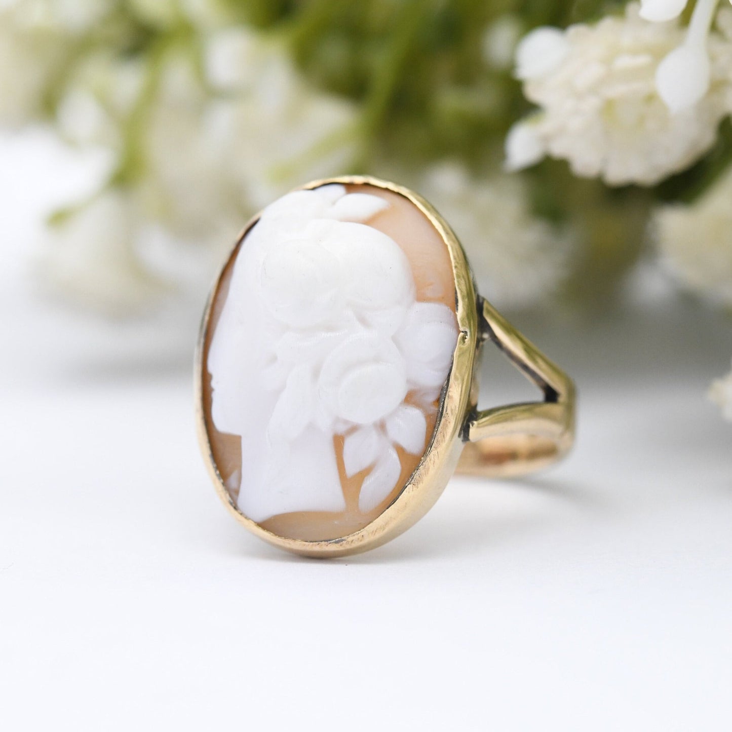 Antique 9ct Gold Cameo Ring - Large Cameo Face | Ancient Classical Figure | Protruding Raised Cameo | UK Size - P | US Size - 7 1/2