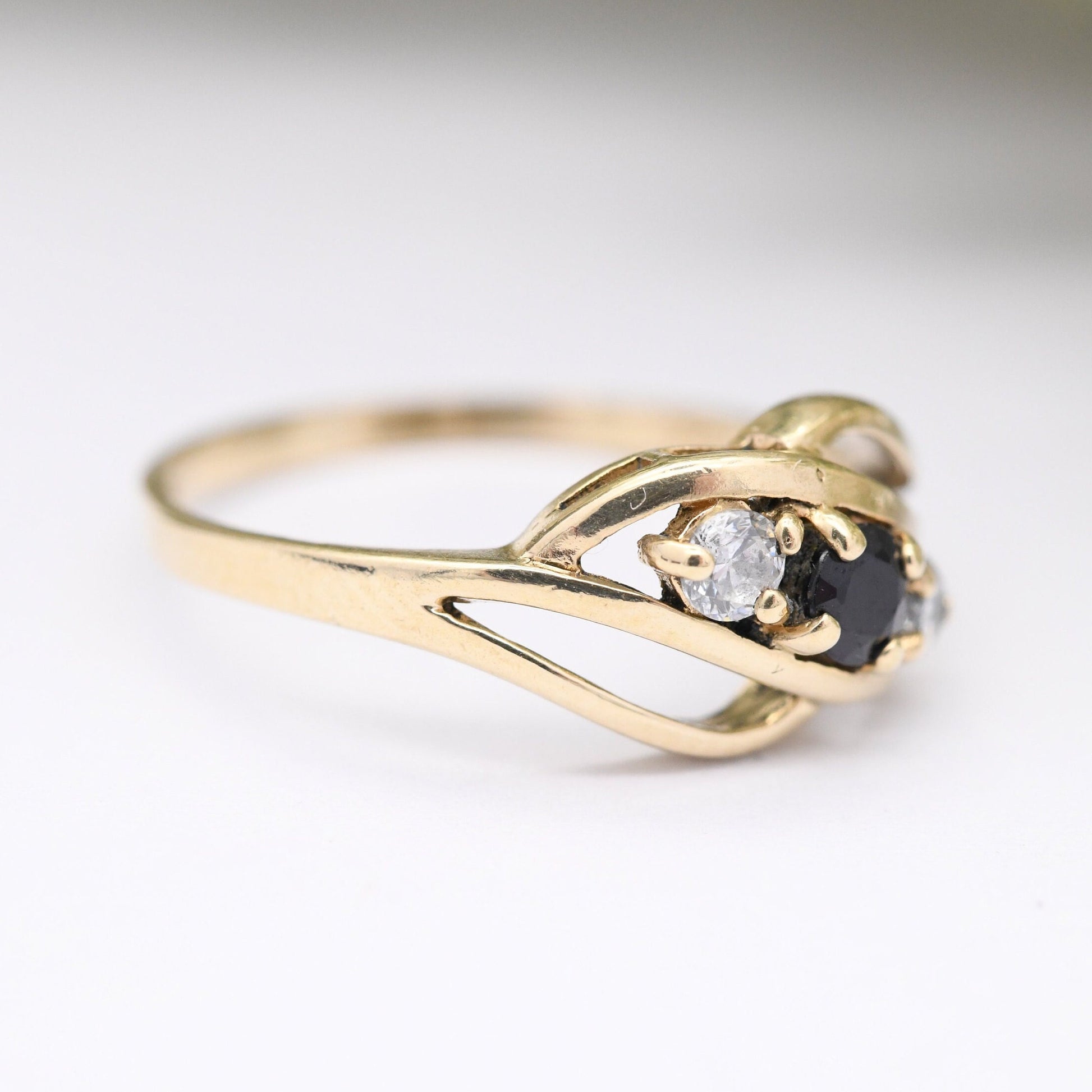 Vintage 9ct Gold Sapphire and and Clear Stone Ring - Pretty Engagement Ring | UK Size - L 1/2 | US Size - 6