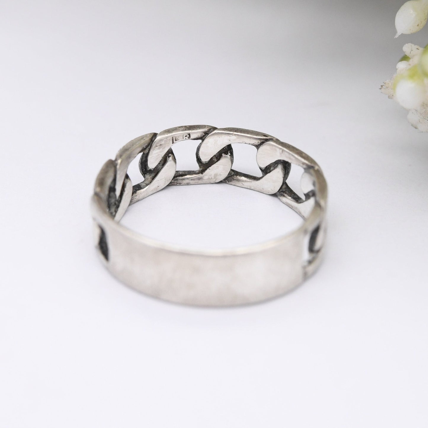 Vintage Sterling Silver Chain Band Ring 1978 - Openwork Curb Link Design | Mid-Century Modernist | UK Size - N 1/2 | US Size - 7