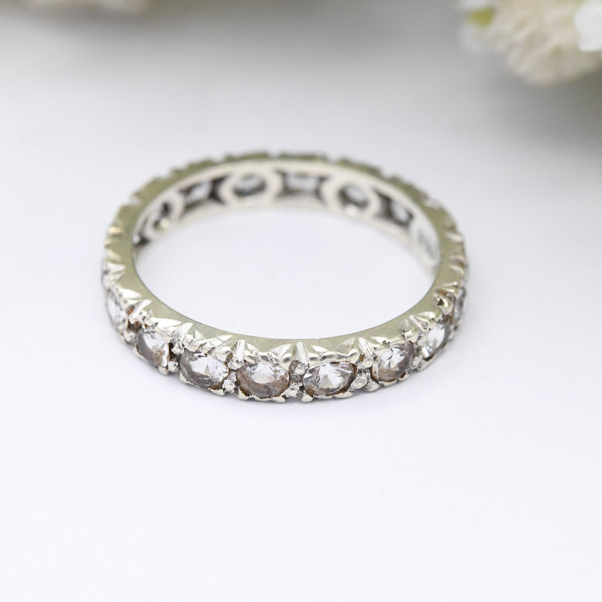 Antique Art Deco 9ct White Gold Eternity Ring with Clear Stones - UK Size - M 1/2 | US Size - 6 1/4