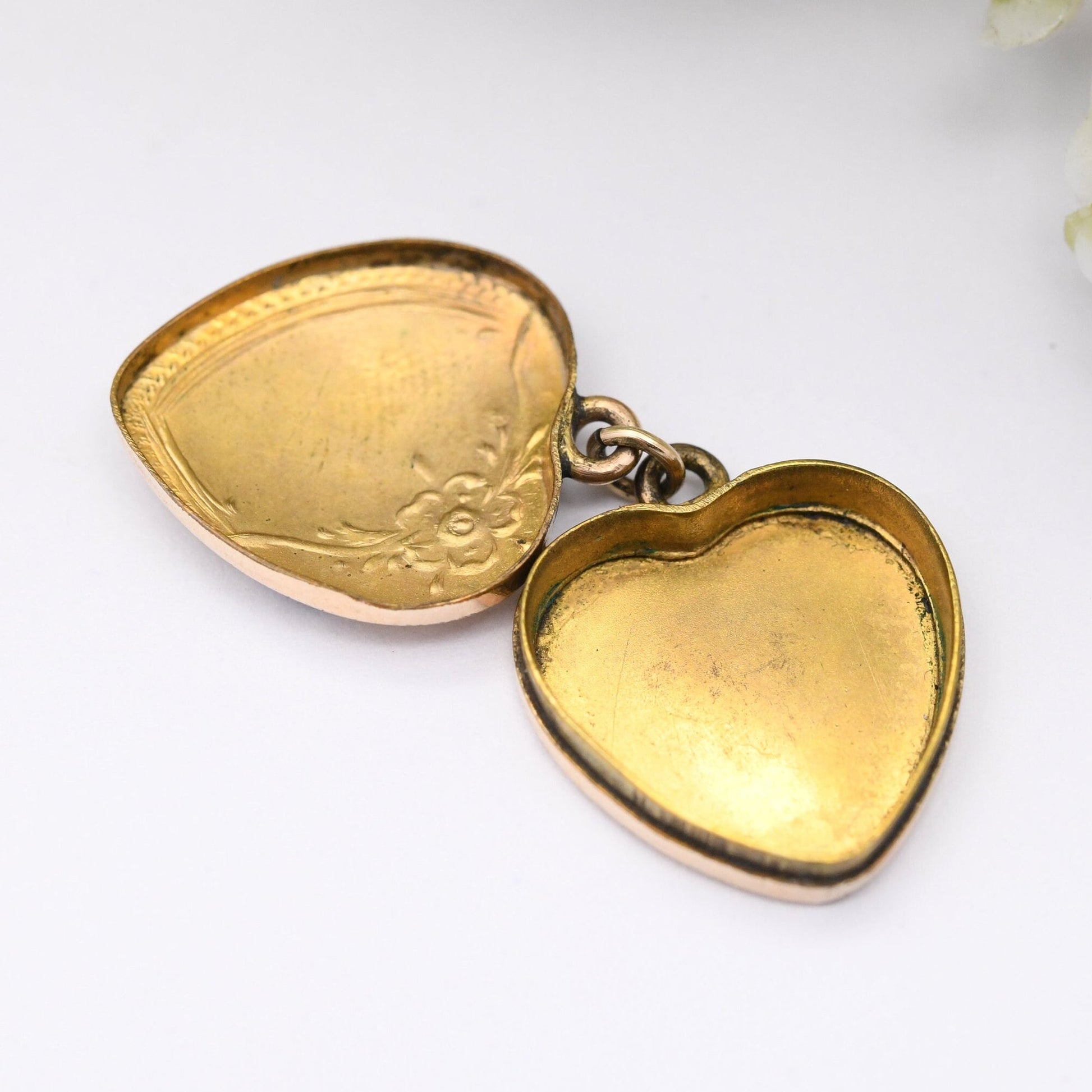 Vintage 10ct Gold Heart Locket Pendant with Enamel Butterfly Design - Photo Frame Keepsake Charm Pendant | Blue and Orange