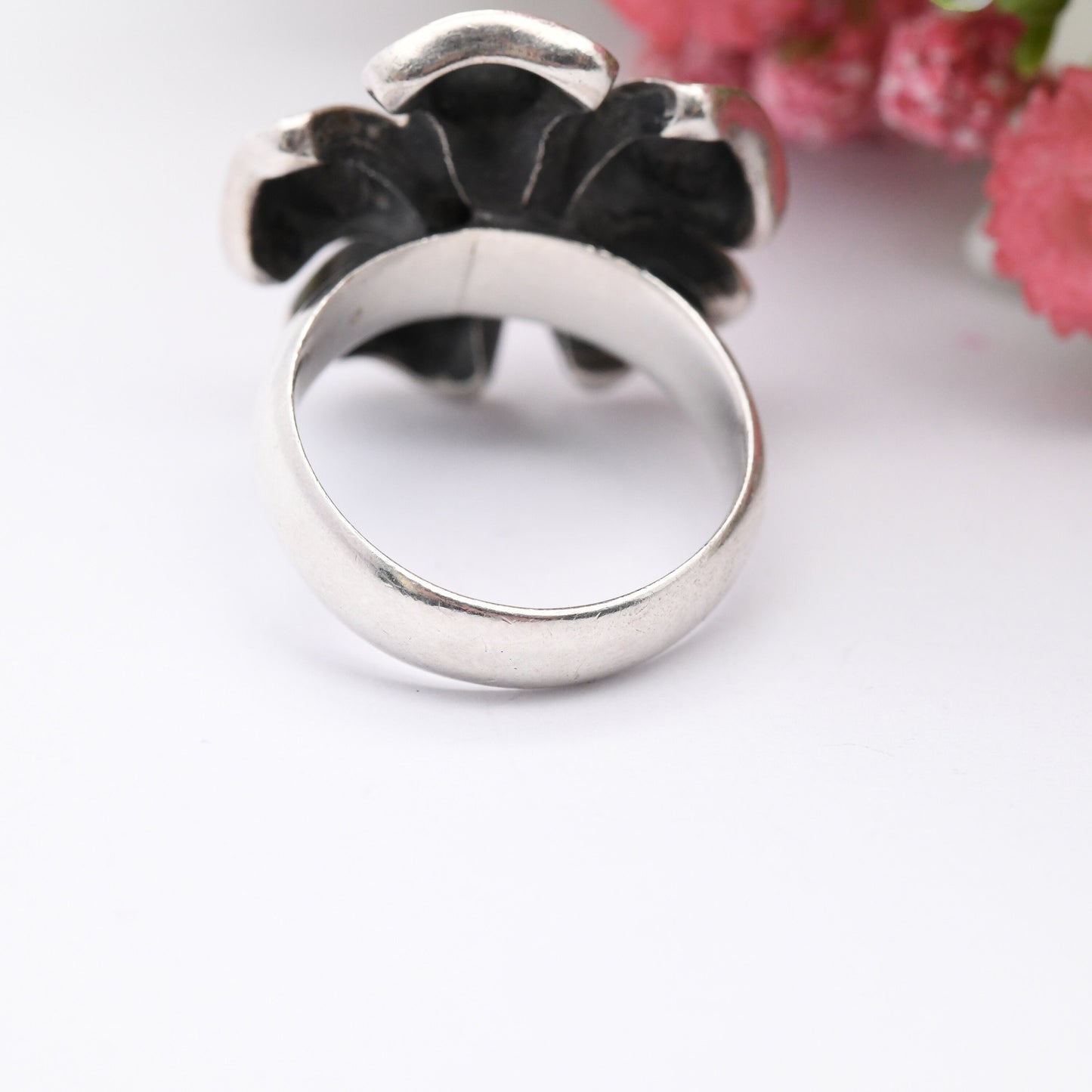 Vintage Silver Statement Flower Ring - Mid-Century Modernist Ring | Chunky Ball Design | UK Size - O 1/2 | US Size - 7 1/4