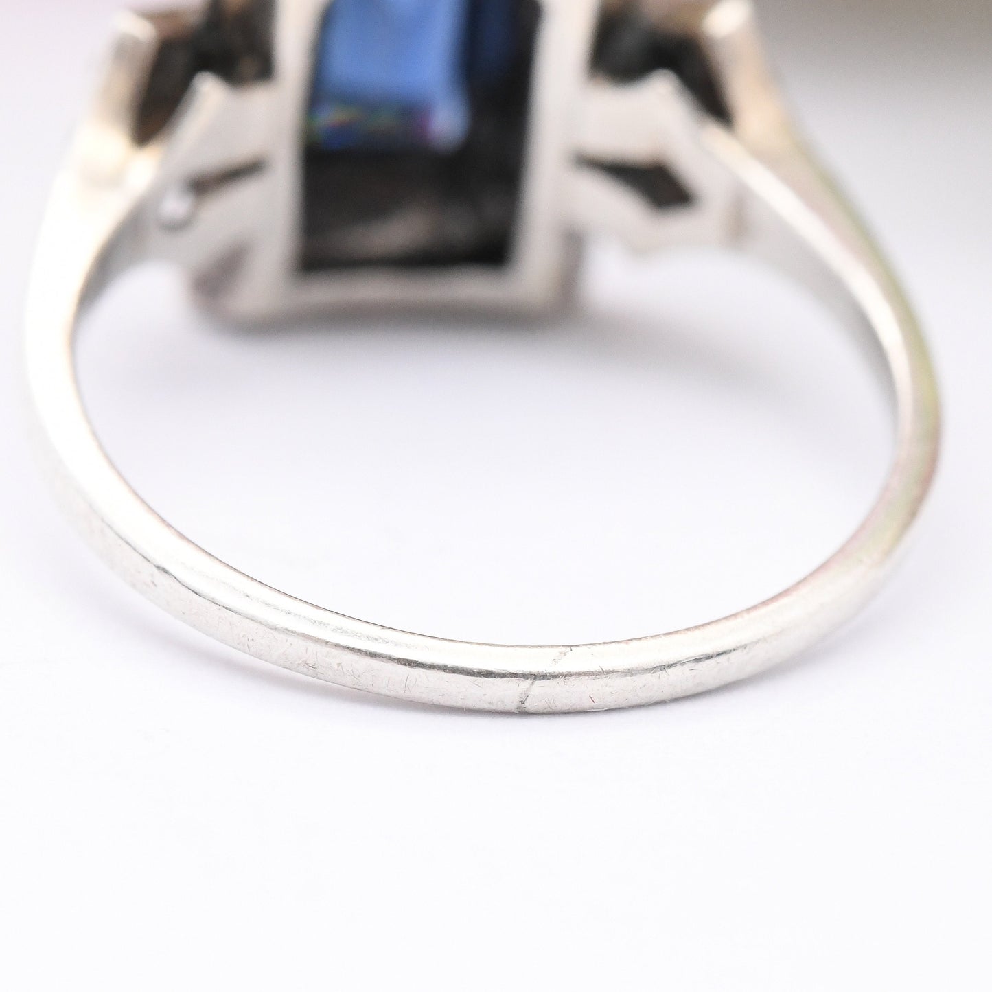 Antique Art Deco Silver Blue Paste Ring - Statement Cocktail Ring | UK Size - O 1/2 | US Size - 7 1/4