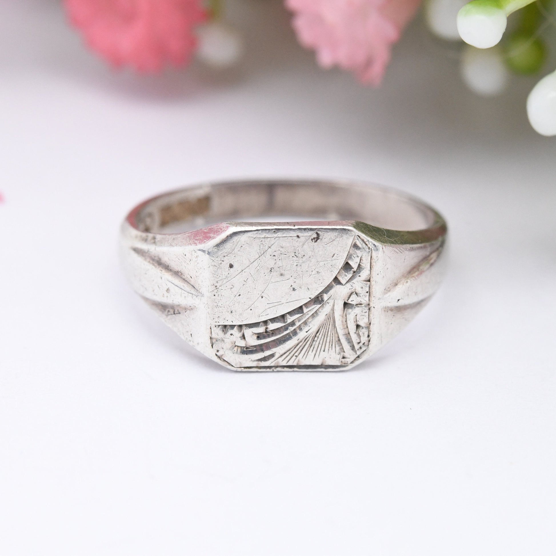 Vintage Sterling Silver Signet Ring 1976 - Mid-Century Unisex Pinkie with Engraving | UK Size - M | US Size - 6 1/4