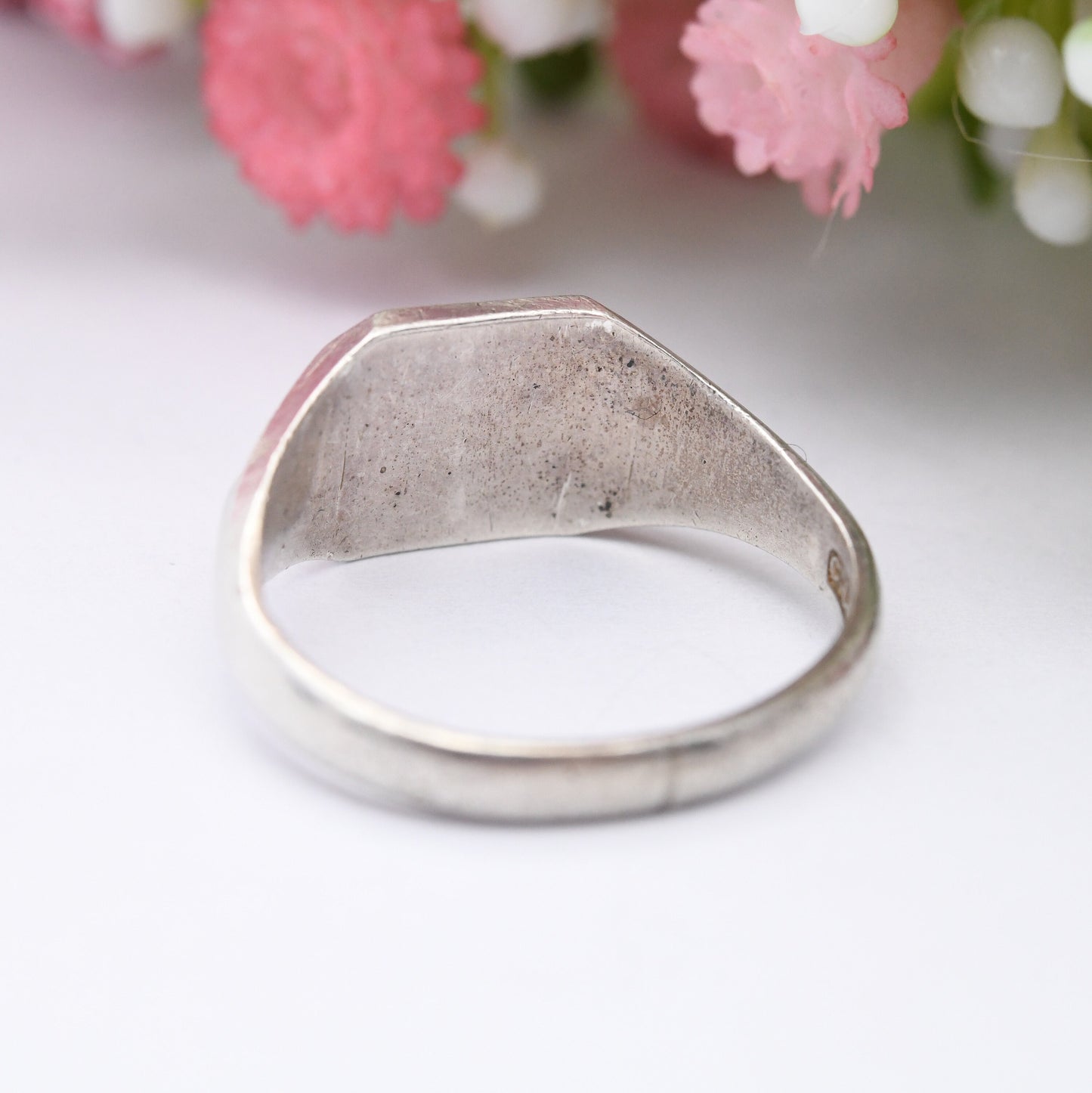 Vintage Sterling Silver Signet Ring 1976 - Mid-Century Unisex Pinkie with Engraving | UK Size - M | US Size - 6 1/4