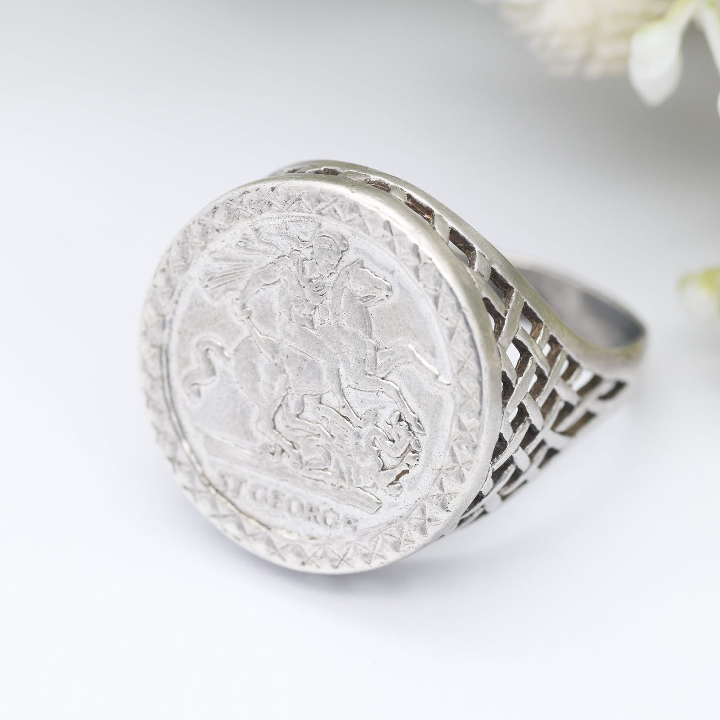 Vintage Sterling Silver Saint George and the Dragon Signet Ring 1949 - Chunky English Coin Jewellery | Large Size UK Size - W | US Size - 11