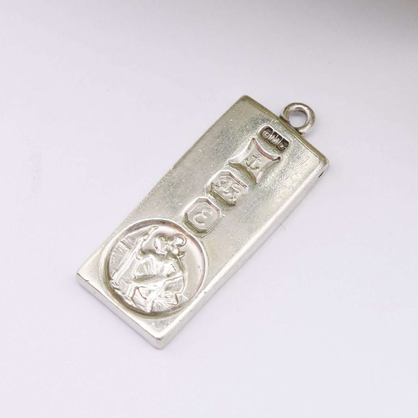 Vintage Sterling Silver Ingot Pendant 1979 with St Christopher Stamp - Unusual Hallmarked Pendant