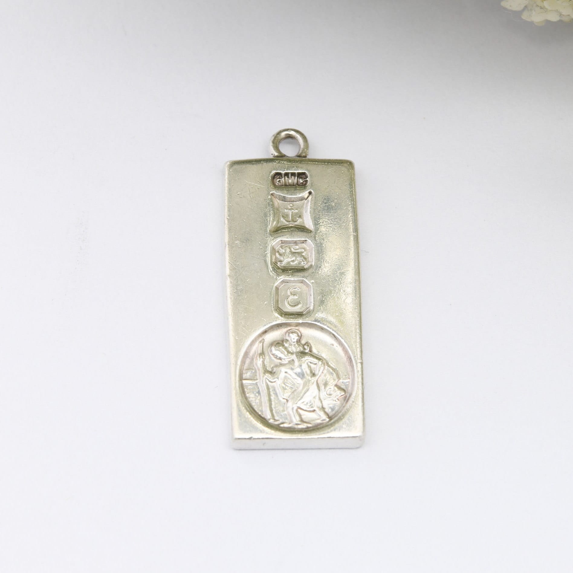 Vintage Sterling Silver Ingot Pendant 1979 with St Christopher Stamp - Unusual Hallmarked Pendant